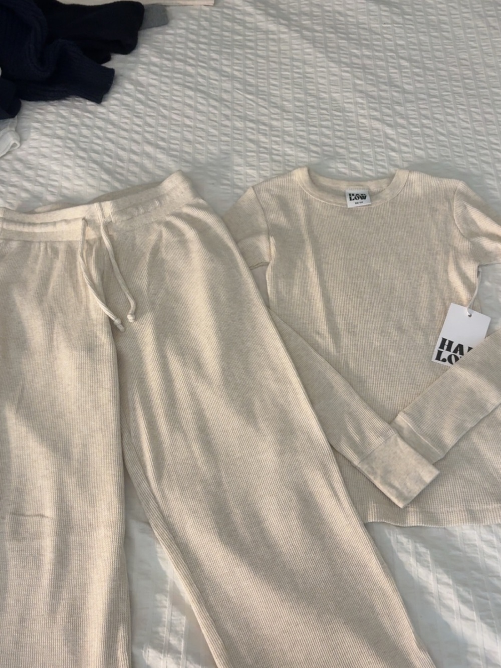 Cream Women's Lounge Set - Cozy Ribbed Lounge Top & Pants